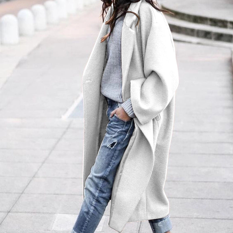 Casual Long Jacket With Pockets Solid Color Single Breasted Lapel Woolen Coat For Women Warm Winter Clothing Casual Long Jacket With Pockets Solid Color Single Breasted Lapel Woolen Coat For Women Warm Winter Clothing